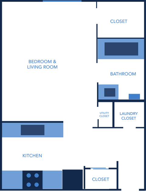 Floor plan for studio, 1 bath, 443 sqft